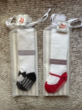 White 6-12 Month Tights with Black Bow & Red Ballet Faux-Sock Accent - Pack of 2